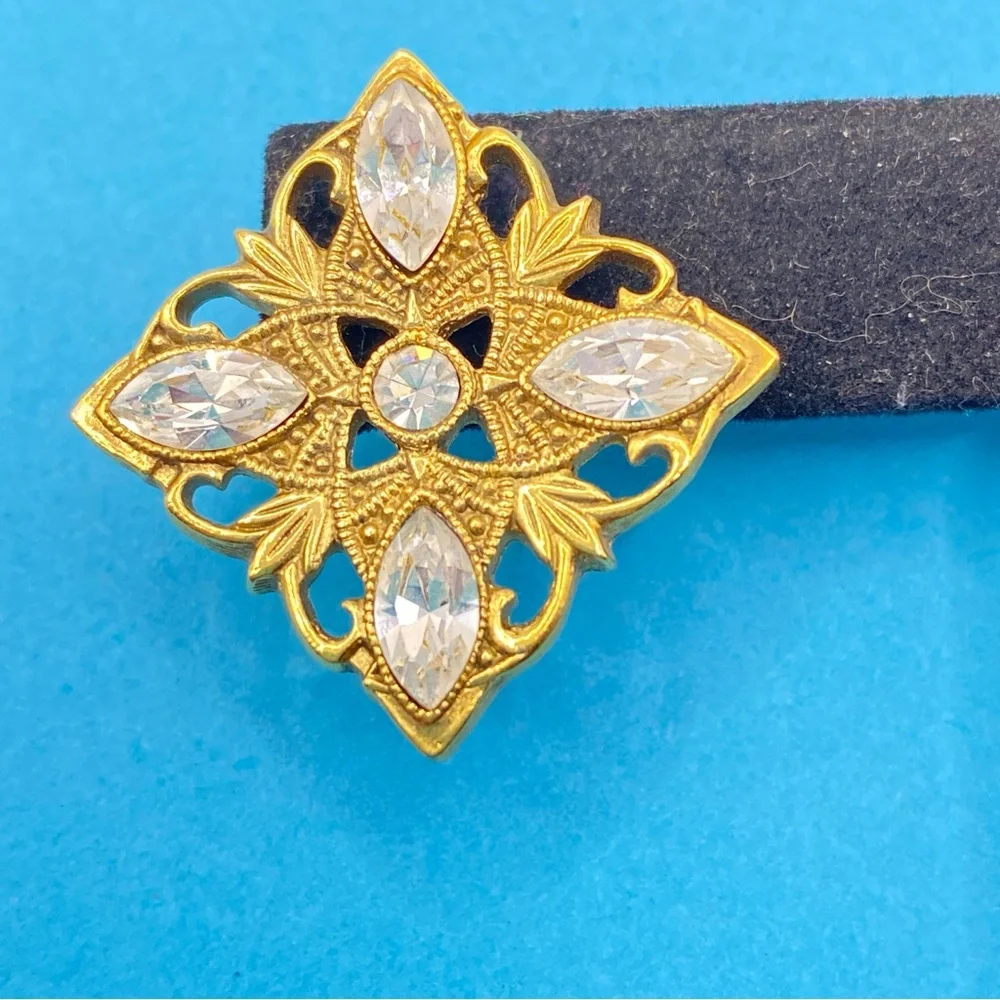 Goldtone Rhinestone Square Pierced Earrings
